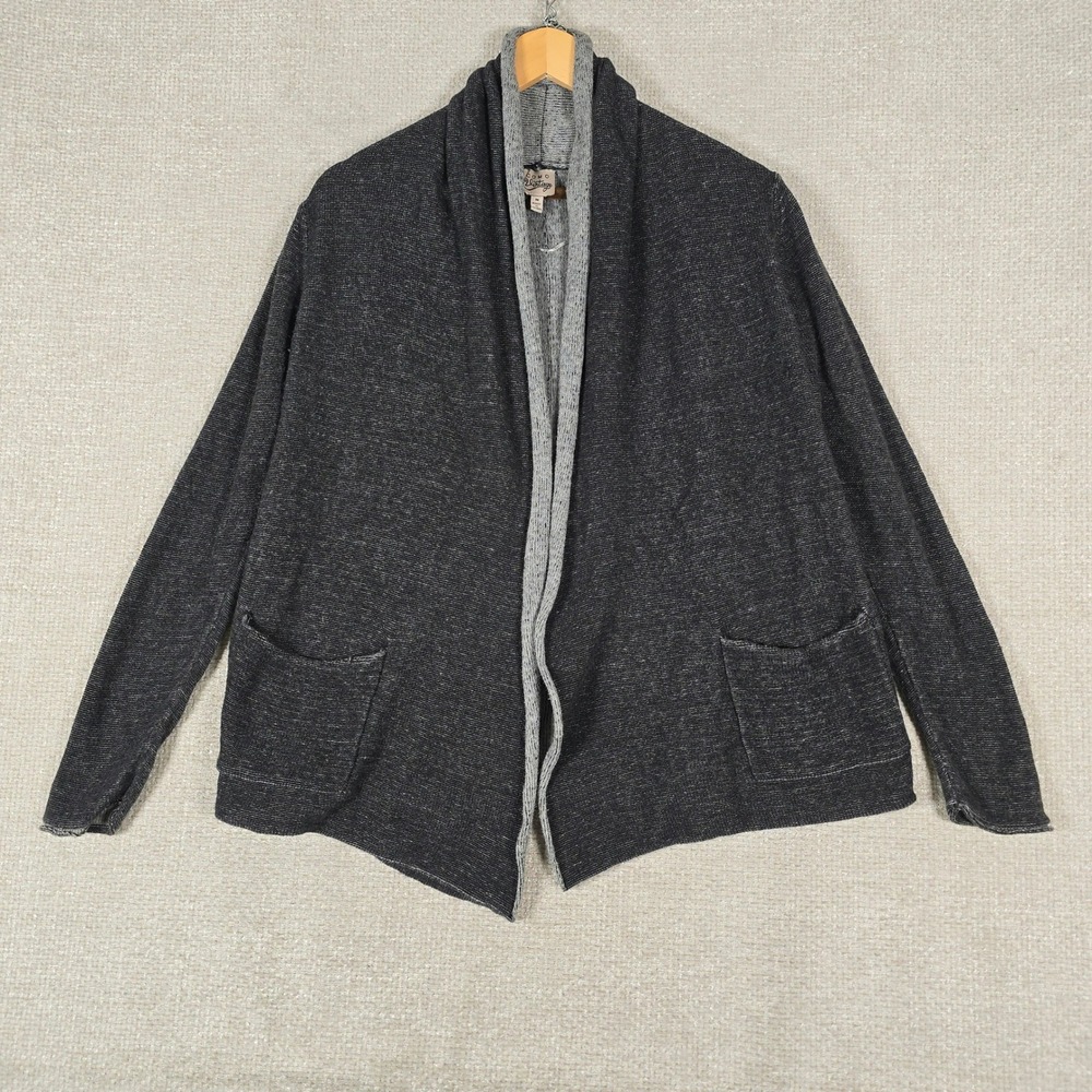 Como Vintage Womens Charcoal Grey 100% Cotton Open Front Cardigan Sweater M